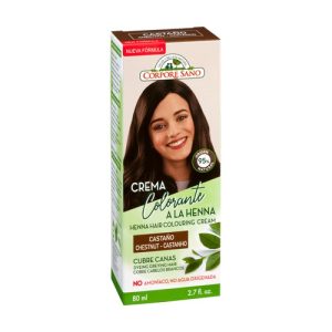 CREMA COLORANTE CASTAÑO A LA HENNA JOJOBA Y ALOE 80 ml. CORPORE SANO.