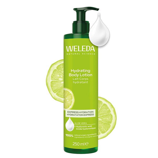 Leche Corporal Citrus 250 ml. Weleda. Hidratación ligera con aloe vera, limón y ácido hialurónico. Frescor inmediato y piel suave todo el día. HerboVillage.