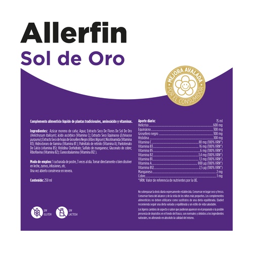 Allerfin Sol de oro Jarabe 250 ml. ELADIET. - Imagen 2