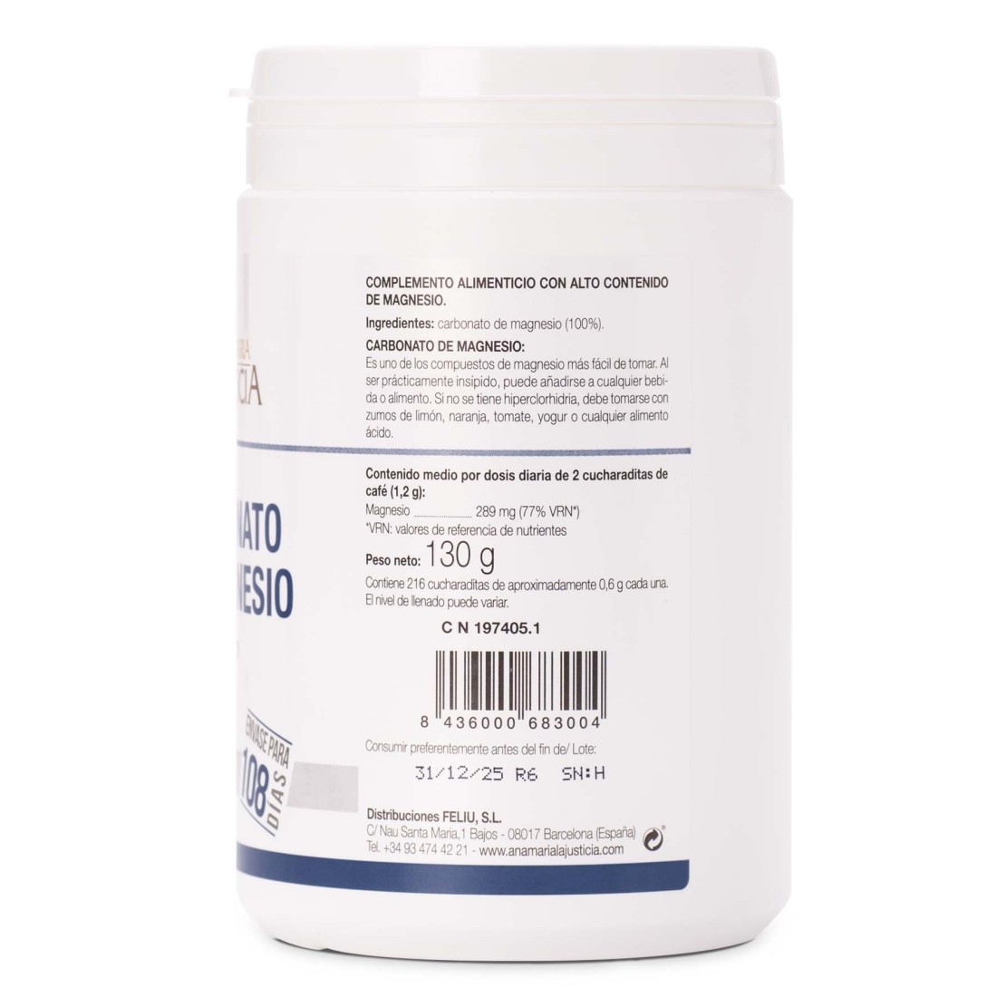 CARBONATO DE MAGNESIO 130 gr. ANA MARIA LAJUSTICIA. - Imagen 3