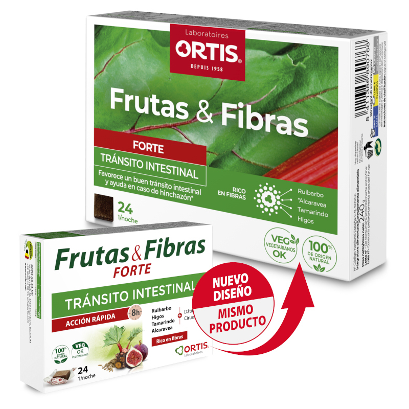 Fruta y Fibra Forte acción rápida 24 cubos. ORTIS LAB.