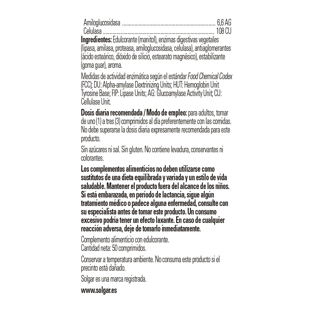 ENZIMAS DIGESTIVAS VEGANAS 50 comp. SOLGAR. - Imagen 3