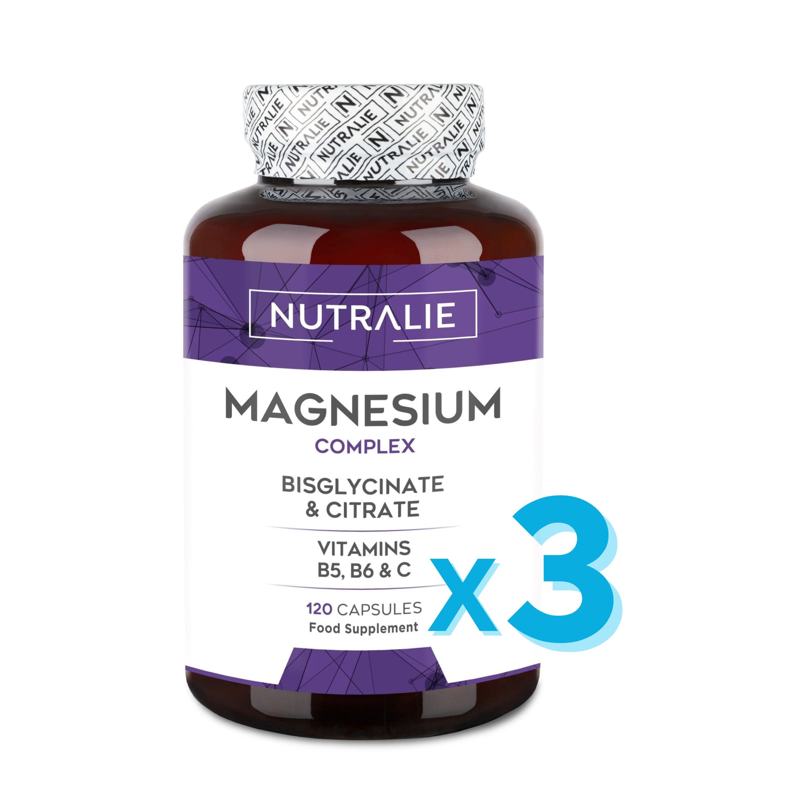 MAGNESIO COMPLEX PACK 3 (BISCIGLINATO Y CITRATO) 120 cap. NUTRALIE.