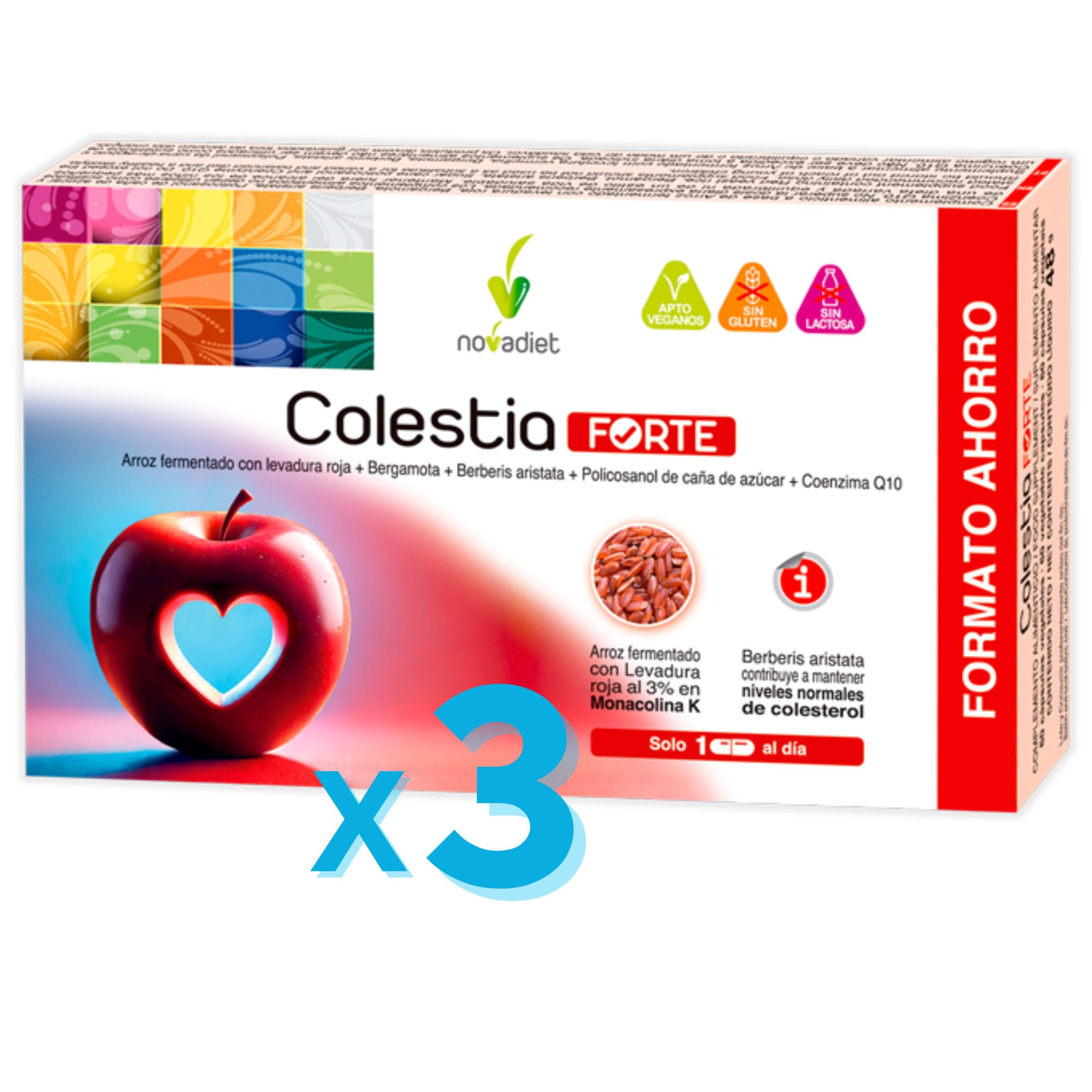 COLESTIA FORTE Pack 3 Unidades 60 Cap. NovaDiet ayuda a regular el colesterol de forma natural. Fórmula avanzada con ingredientes vegetales. ¡Compra online!