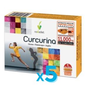 Cúrcuma inflamación y articulaciones . Curcurina NOVADIET con jengibre y pimienta negra. Apto para veganos. Pack de 6 x 30 cápsulas. HerboVillage