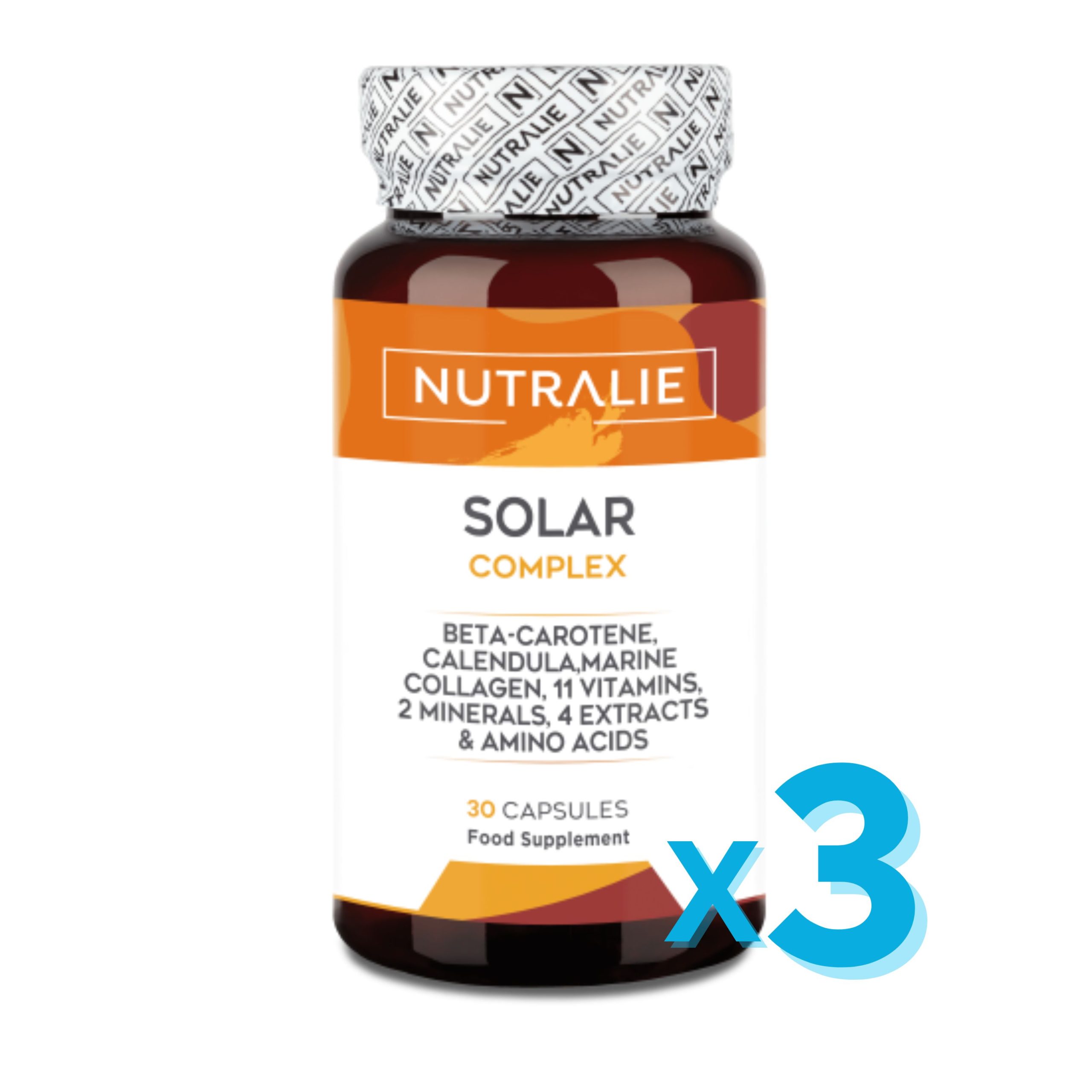 Complemento solar con Vitamina D, Zinc y Betacarotenos. Protege tu piel desde dentro y prepárala para el so con SOLAR COMPLEX BETACAROTENO pack 3 NUTRALIE