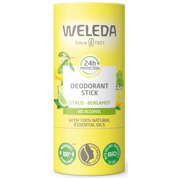 Desodorante citrus natural sin aluminio Weleda en stick con aroma cítrico. Protección 24 h sin alcohol. Apto para piel sensible y vegano. En HerboVillage 🌿