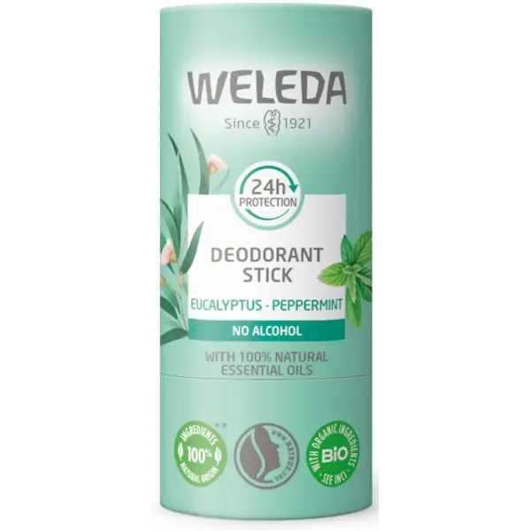 Desodorante eucaliptus natural sin aluminio Weleda en stick con aroma cítrico. Protección 24 h sin alcohol. Apto para piel sensible y vegano.HerboVillage 🌿