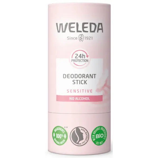 Desodorante Piel Sensible sin aluminio Weleda en stick con aroma cítrico. Protección 24 h sin alcohol. Apto para piel sensible y vegano. En HerboVillage 🌿