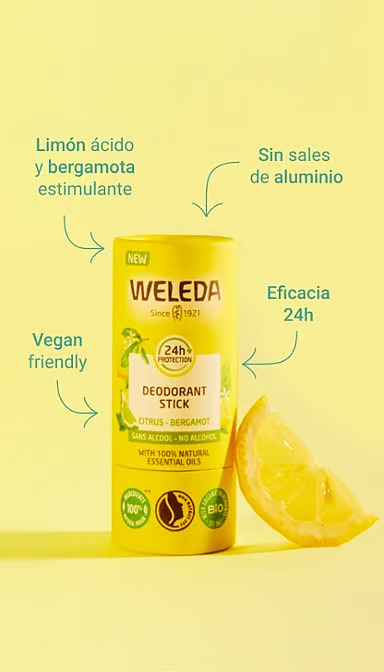 Desodorante Stick Citrus Bergamota 50 g – Weleda • 24 h, 100 % natural, sin alcohol ni sales de aluminio - Imagen 2