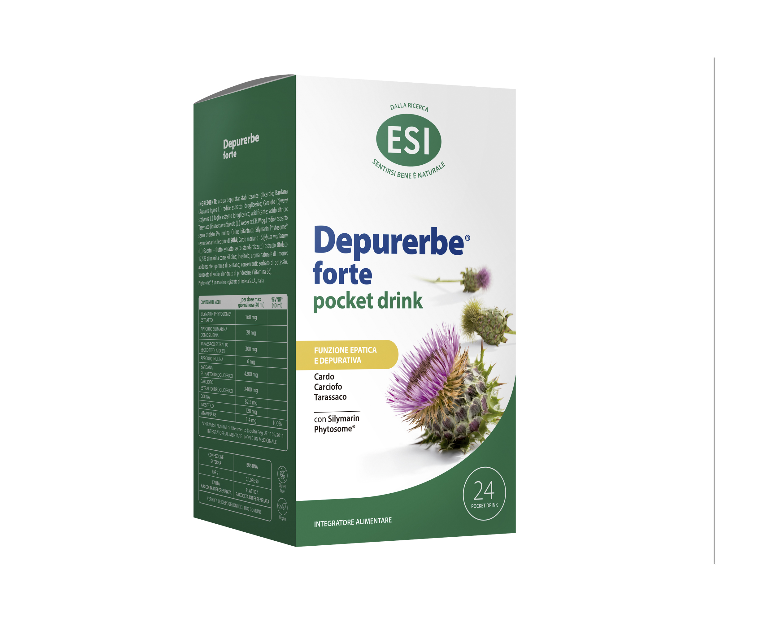 Depurerbe Forte Pocket (24 Sobres) Esi. Complemento depurativo con cardo mariano, diente de león y alcachofa. Práctico y sin azúcar. Online HerboVillage 💚