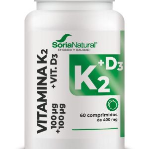 Vitamina K2 + D3 liberación sostenida Soria Natural 60 comp. Apoya salud ósea y absorción de calcio, fórmula vegana y sin gluten. HerboVillage 💚