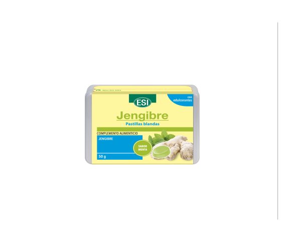 JENGIBRE y MENTA PASTILLAS BLANDAS SUIZAS 50 gr. ESI. Combinan el toque cálido del jengibre con frescor de la menta. Apto para sin gluten y sin azúcar. 💚