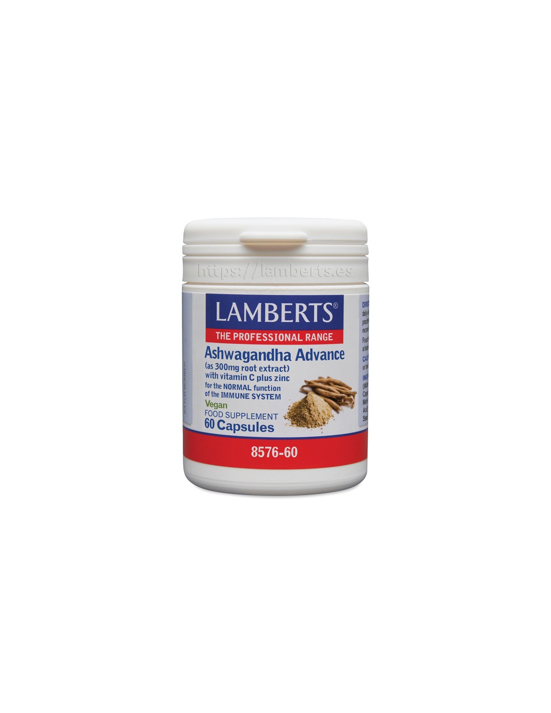Ashwagandha 6000 mg. Lamberts. (60 cap). Extracto concentrado de raíz con vitamina C y zinc. Apoya el sistema inmunitario y bienestar diario. HerboVillage💚
