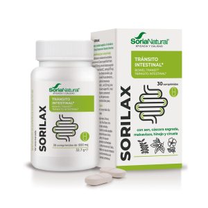 Sorilax Soria Natural 30 comprimidos. Sorilax es un complemento alimenticio formulado con plantas tradicionales para favorecer el tránsito intestinal de forma suave. Combina sen (Cassia angustifolia), cáscara sagrada (Rhamnus purshiana), ciruela liofilizada, malvavisco (Althaea officinalis) e hinojo (Foeniculum vulgare). Su acción apoya el bienestar digestivo y contribuye a regularizar el ciclo intestinal ocasionalmente sin dañar la flora digestiva.