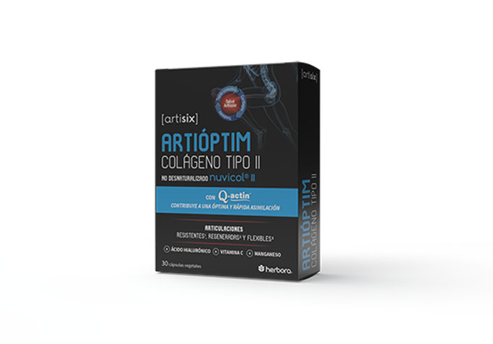 Artioptim Colágeno Tipo II de Herbora 30 cápsulas. Con colágeno tipo II, ácido hialurónico, magnesio, vitamina C y manganeso. Apto dietas equilibradas. 💚